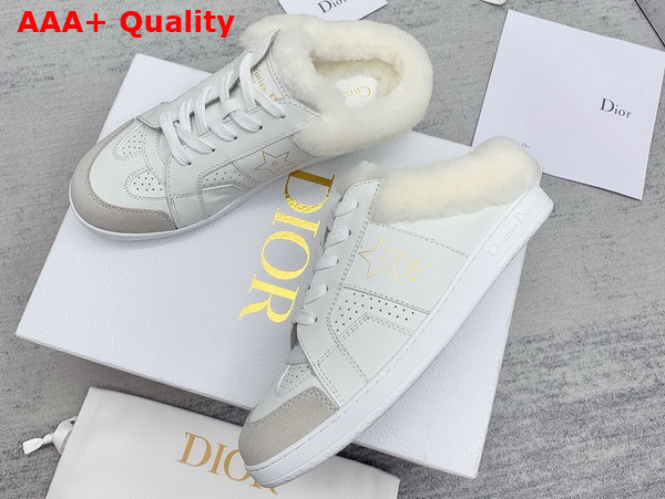 Dior Star Sneaker White Calfskin and Shearling Gold Star Replica