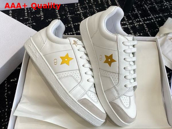 Dior Star Sneaker in White Calfskin and Suede with Gold Finish Metal Star Replica