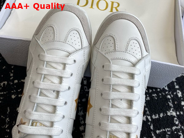 Dior Star Sneaker in White Calfskin and Suede with Gold Finish Metal Star Replica