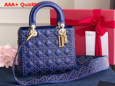 Dior Supple Lady Dior Bag in Studded Blue Calfskin Replica