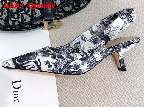 Dior Sweet D High Heeled Shoe in Toile De Jouy Canvas Off White and Black Replica