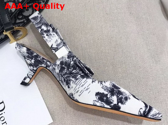 Dior Sweet D High Heeled Shoe in Toile De Jouy Canvas Off White and Black Replica
