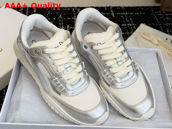 Dior Tech Sneaker Silver Tone Laminated Grained Calfskin and Transparent Mesh Replica