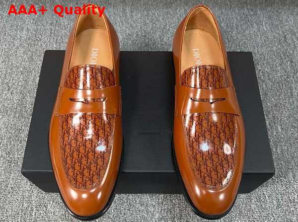 Dior Timeless Loafer in Brown Polished Calfskin with Dior Oblique Gradient Replica