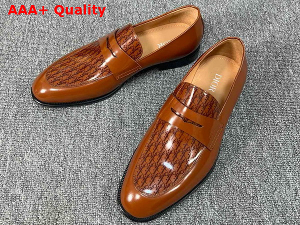Dior Timeless Loafer in Brown Polished Calfskin with Dior Oblique Gradient Replica