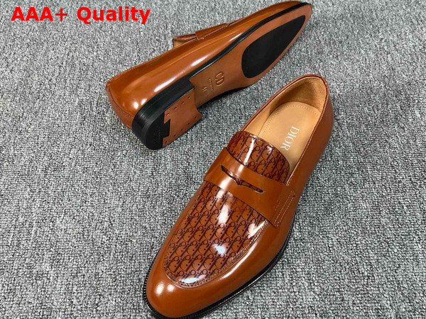 Dior Timeless Loafer in Brown Polished Calfskin with Dior Oblique Gradient Replica