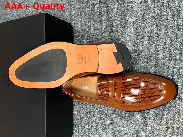 Dior Timeless Loafer in Brown Polished Calfskin with Dior Oblique Gradient Replica