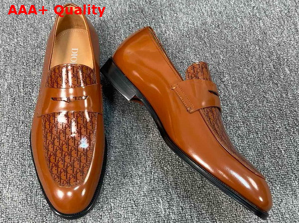 Dior Timeless Loafer in Brown Polished Calfskin with Dior Oblique Gradient Replica