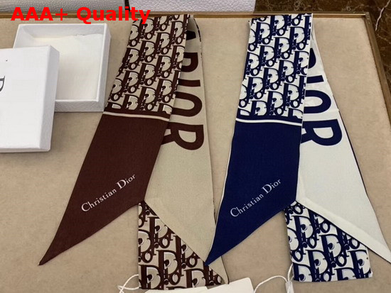 Dior Toile De Jouy Mitzah Scarf in Blue Silk Twill Replica