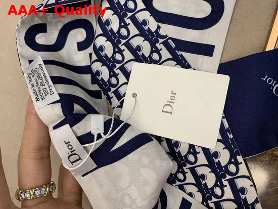 Dior Toile De Jouy Mitzah Scarf in Blue Silk Twill Replica