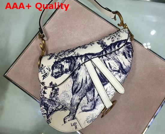 Dior Toile De Jouy Saddle Bag in White Calfskin Replica