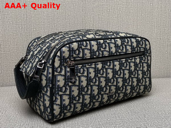 Dior Toiletry Bag Beige and Black Dior Oblique Jacquard with Black Grained Calfskin Replica