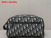 Dior Toiletry Bag Beige and Black Dior Oblique Jacquard with Black Grained Calfskin Replica