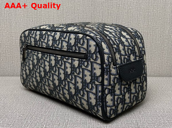 Dior Toiletry Bag Beige and Black Dior Oblique Jacquard with Black Grained Calfskin Replica