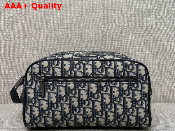 Dior Toiletry Bag Beige and Black Dior Oblique Jacquard with Black Grained Calfskin Replica