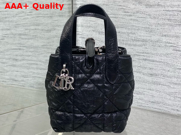 Dior Toujours Vertical Nano Tote Bag in Black Macrocannage Crinkled Calfskin Replica