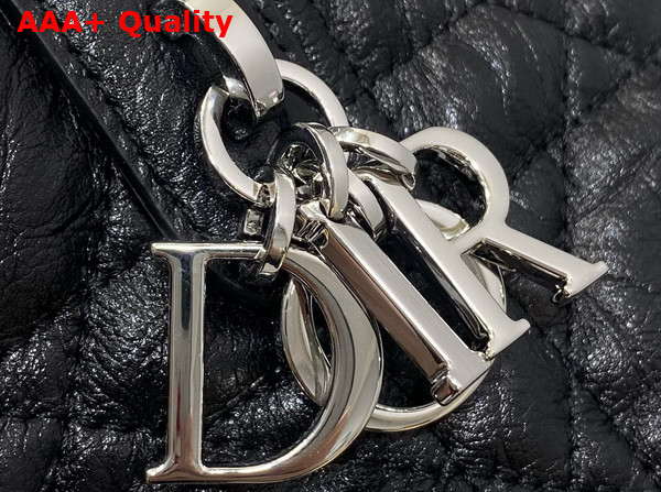 Dior Toujours Vertical Nano Tote Bag in Black Macrocannage Crinkled Calfskin Replica