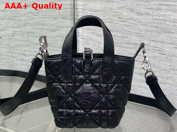 Dior Toujours Vertical Nano Tote Bag in Black Macrocannage Crinkled Calfskin Replica