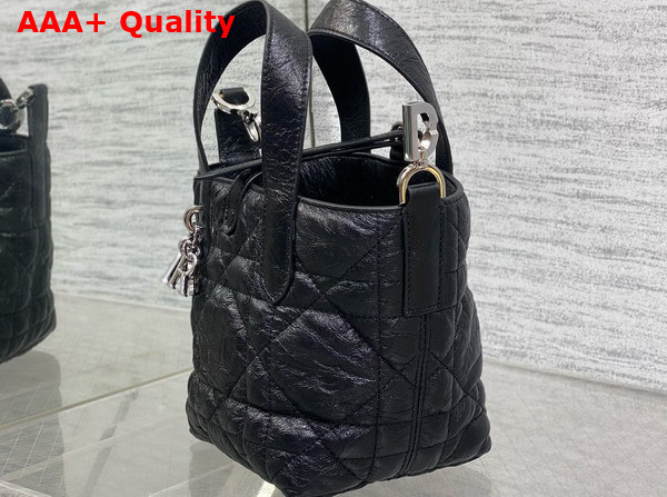 Dior Toujours Vertical Nano Tote Bag in Black Macrocannage Crinkled Calfskin Replica