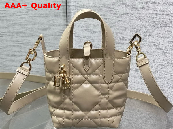 Dior Toujours Vertical Nano Tote Bag in Powder Beige Macrocannage Calfskin Replica
