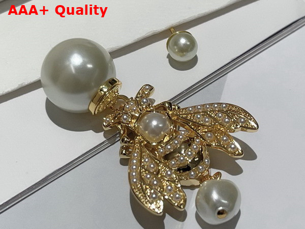 Dior Tribales Earring Gold Finish Metal and White Resin Pearls Replica