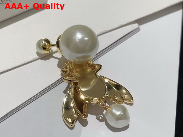 Dior Tribales Earring Gold Finish Metal and White Resin Pearls Replica