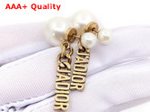 Dior Tribales Earrings Antique Gold Finish Metal and White Resin Pearls Replica
