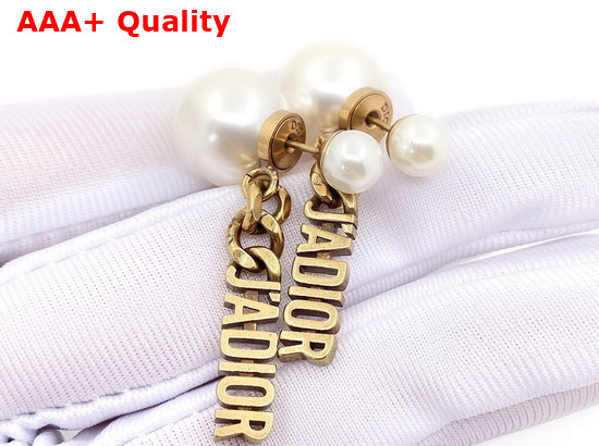 Dior Tribales Earrings Antique Gold Finish Metal and White Resin Pearls Replica