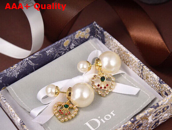 Dior Tribales Earrings Gold Finish Metal White Resin Pearls and Multicolor Crystals E1504TRICY Replica