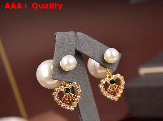 Dior Tribales Earrings Gold Finish Metal White Resin Pearls and Multicolor Crystals E1504TRICY Replica