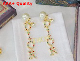 Dior Tribales Earrings Gold Finish Metal White Resin Pearls and Multicolor Crystals Replica