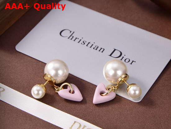 Dior Tribales Earrings Gold Finish Metal and White Resin Pearls with Pink Glass Replica