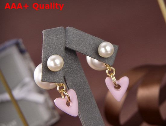 Dior Tribales Earrings Gold Finish Metal and White Resin Pearls with Pink Glass Replica