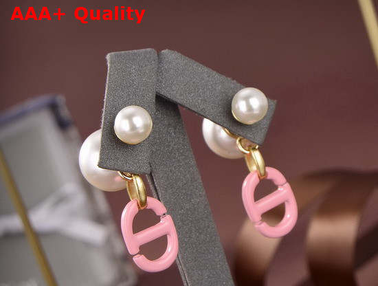 Dior Tribales Earrings Gold Finish Metal and White Resin Pearls with Pink Lacquer Replica