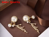 Dior Tribales Earrings Gold Finish Metal and White Resin Pearls with White Crystals Replica