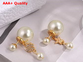 Dior Tribales Earrings Gold Finish Metal with White Resin Pearls and Silver Tone Crystals Replica