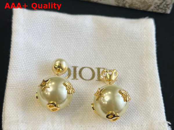 Dior Tribales Earrings Gold Finish Metal with White Resin Pearls and a Silver Tone Srystal Replica