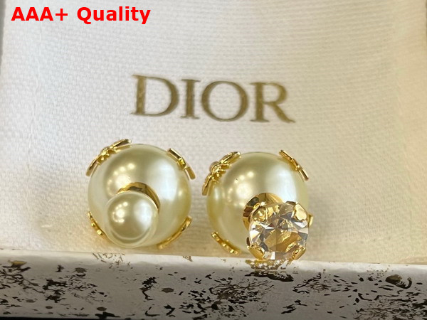 Dior Tribales Earrings Gold Finish Metal with White Resin Pearls and a Silver Tone Srystal Replica
