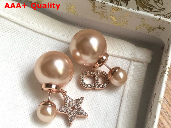Dior Tribales Earrings Pink Finish Metal with Pink Resin Pearls and Pink Crystals Replica