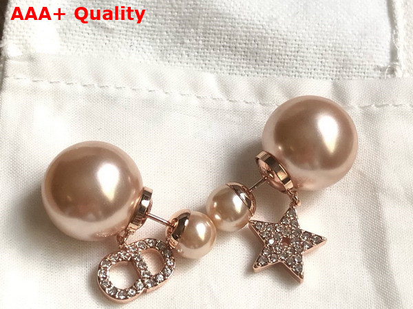 Dior Tribales Earrings Pink Finish Metal with Pink Resin Pearls and Pink Crystals Replica