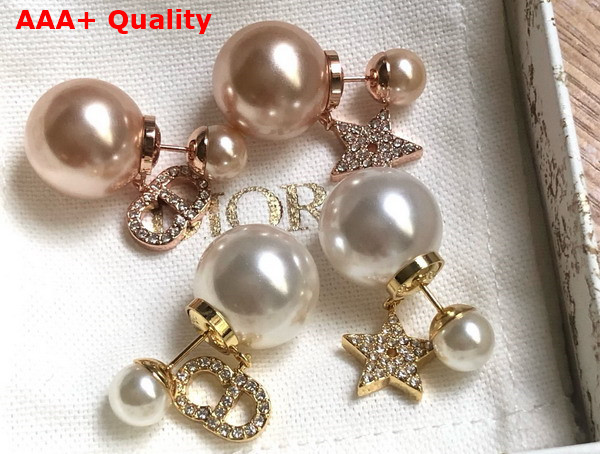 Dior Tribales Earrings Pink Finish Metal with Pink Resin Pearls and Pink Crystals Replica