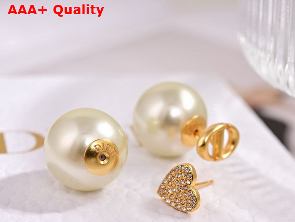 Dior Tribales Earrings in Gold Finish Metal with White Resin Pearls and Silver Tone Crystals Replica