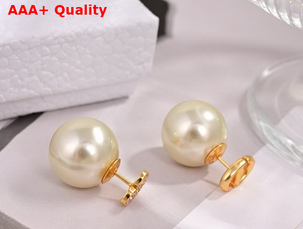 Dior Tribales Earrings in Gold Finish Metal with White Resin Pearls and Silver Tone Crystals Replica