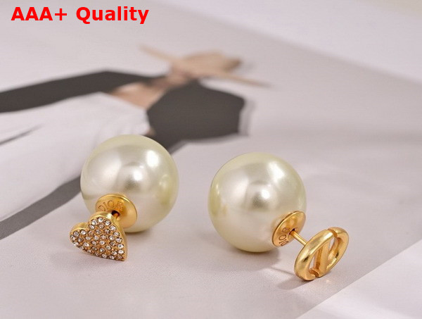 Dior Tribales Earrings in Gold Finish Metal with White Resin Pearls and Silver Tone Crystals Replica