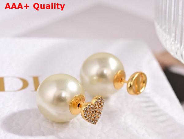Dior Tribales Earrings in Gold Finish Metal with White Resin Pearls and Silver Tone Crystals Replica