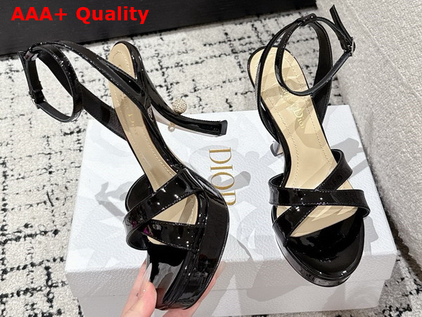 Dior Tribales Heeled Sandal in Black Patent Leather Replica