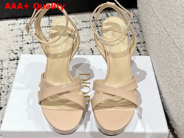 Dior Tribales Heeled Sandal in Nude Patent Leather Replica