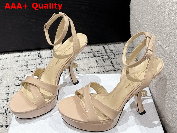 Dior Tribales Heeled Sandal in Nude Patent Leather Replica