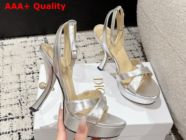 Dior Tribales Heeled Sandal in Silver Metallic Lambskin Replica