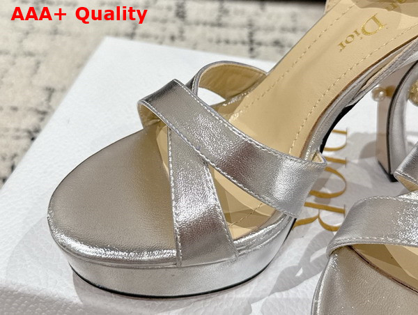 Dior Tribales Heeled Sandal in Silver Metallic Lambskin Replica